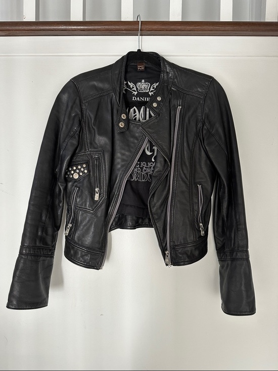 Danier Jackets & Blazers - Danier Black Studded Asymmetrical Leather Moto Jacket